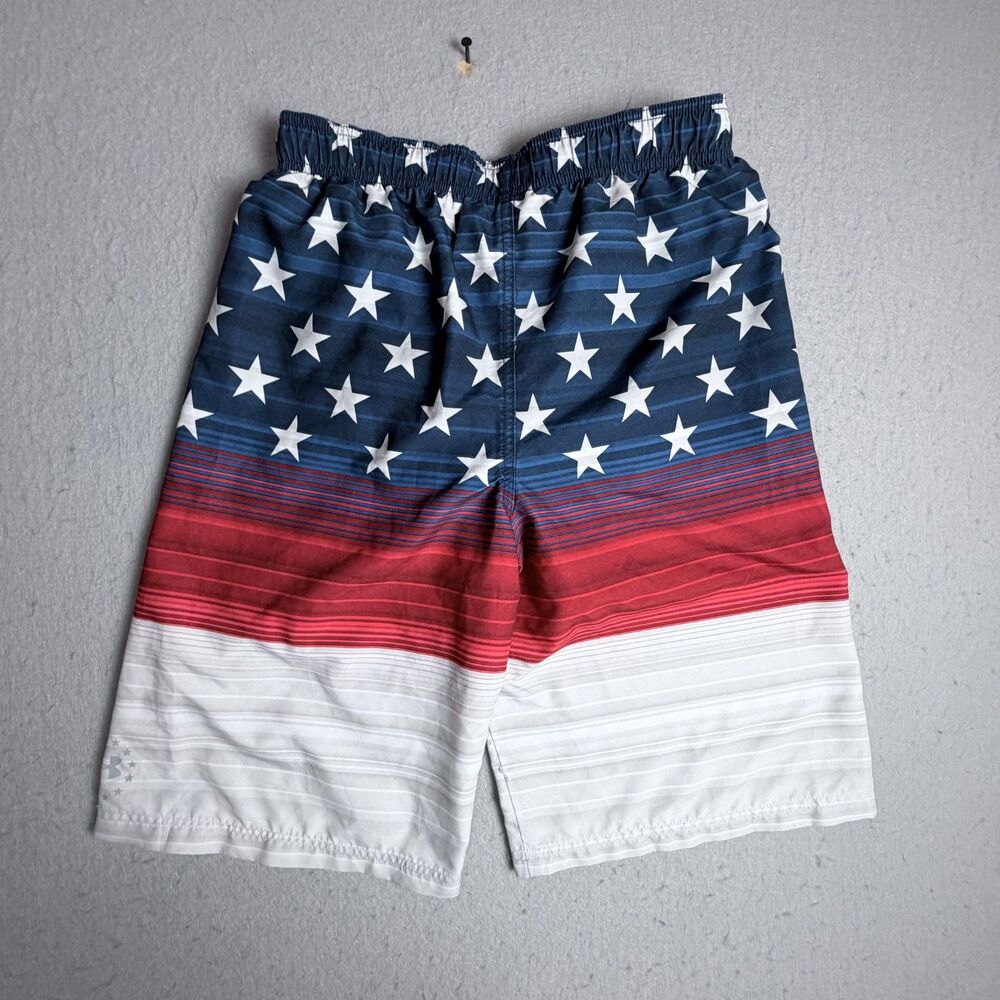 UnderArmour Youth Boys American Flag XL Swim Trunks Pockets USA 4th July Summer